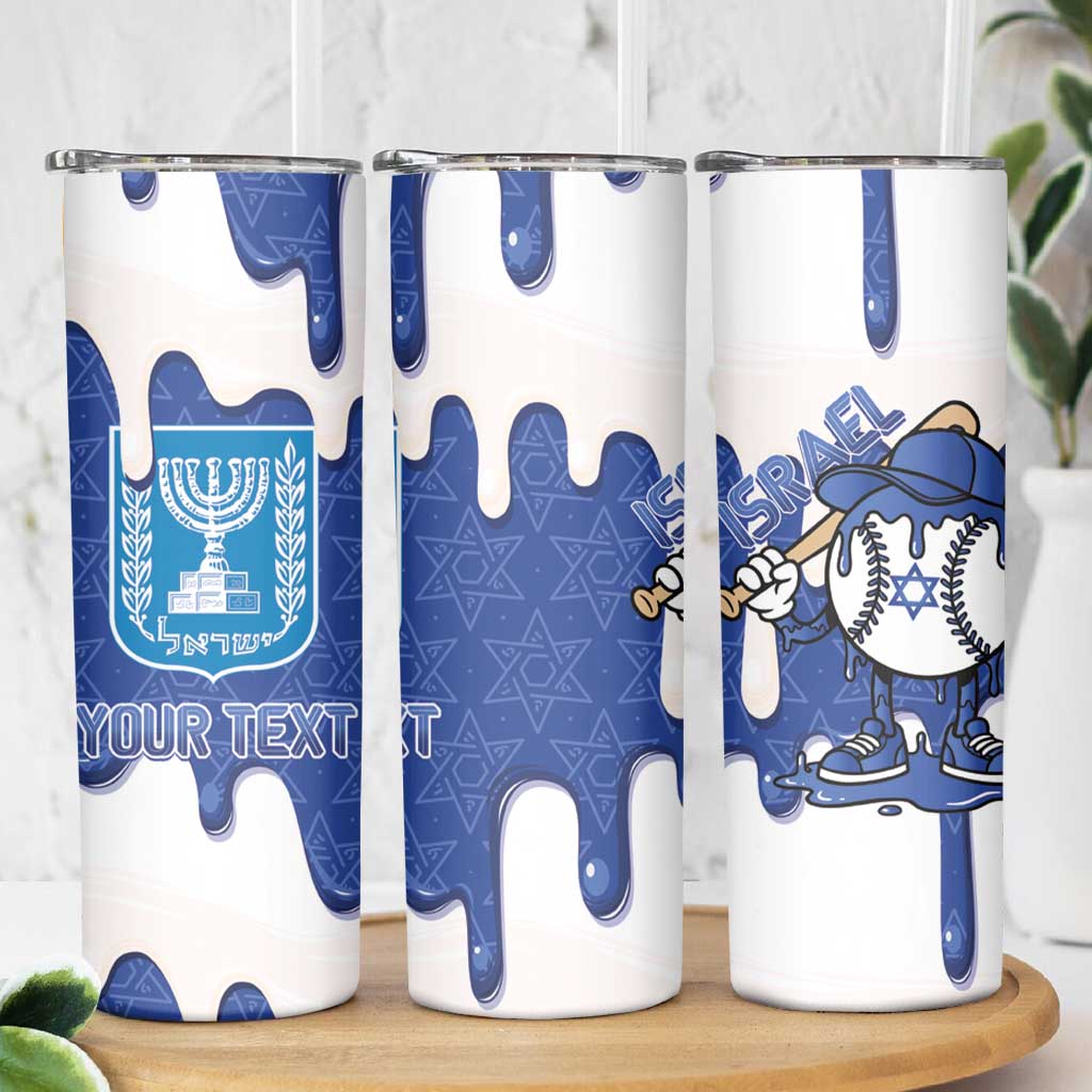 Israel 2026 Baseball Personalised Skinny Tumbler Star of David Pattern Drip Style