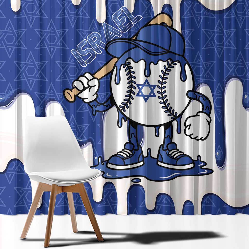 Israel 2026 Baseball Window Curtain Star of David Pattern Drip Style