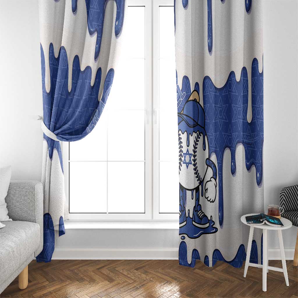 Israel 2026 Baseball Window Curtain Star of David Pattern Drip Style