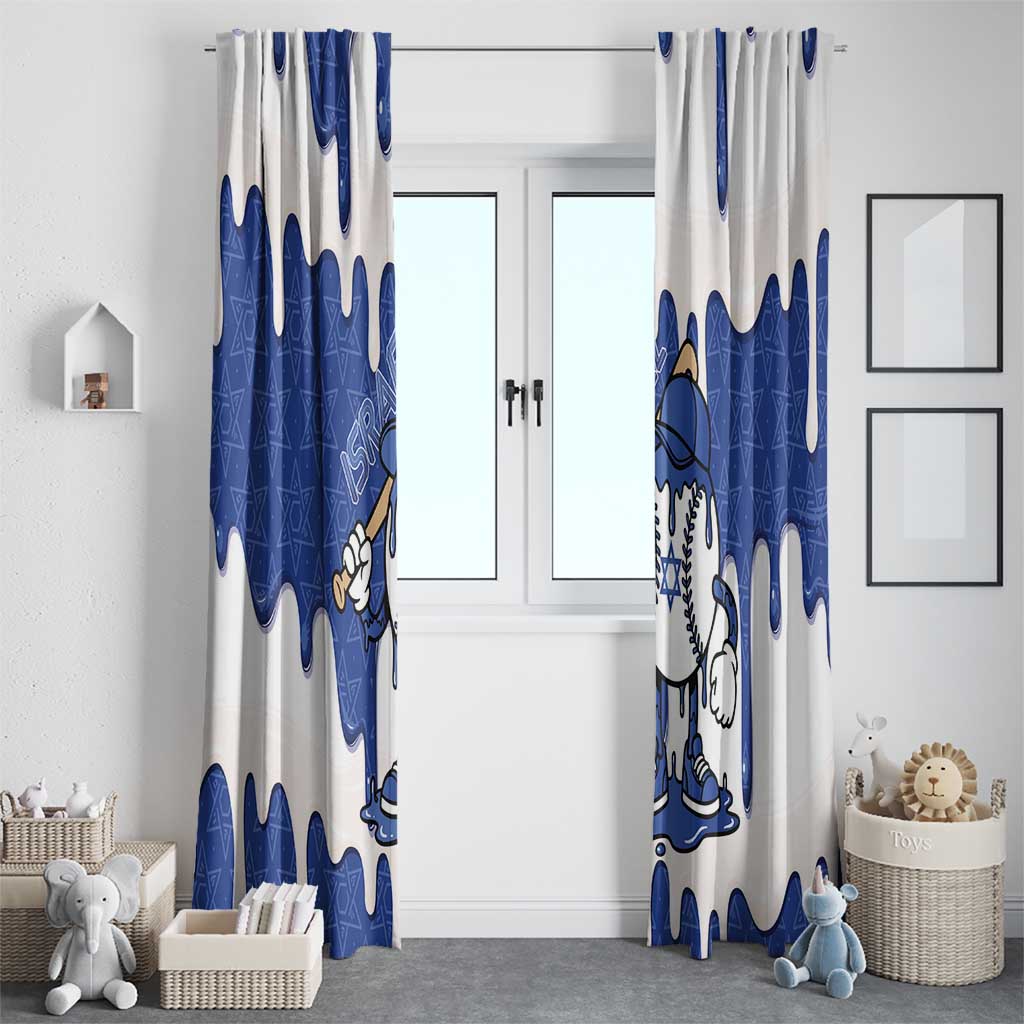 Israel 2026 Baseball Window Curtain Star of David Pattern Drip Style