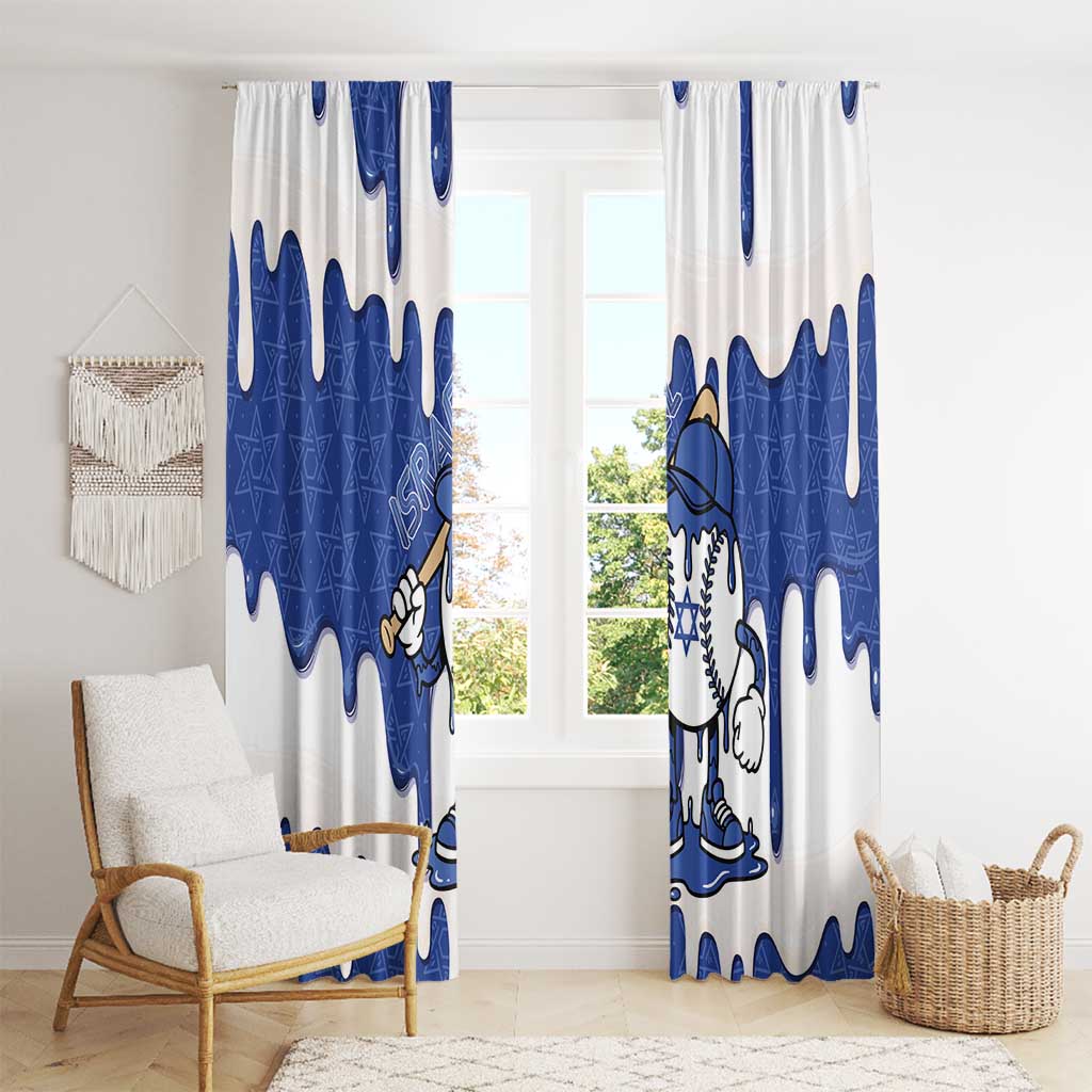 Israel 2026 Baseball Window Curtain Star of David Pattern Drip Style