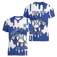 Israel 2026 Baseball Personalised Women V-Neck T-Shirt Star of David Pattern Drip Style