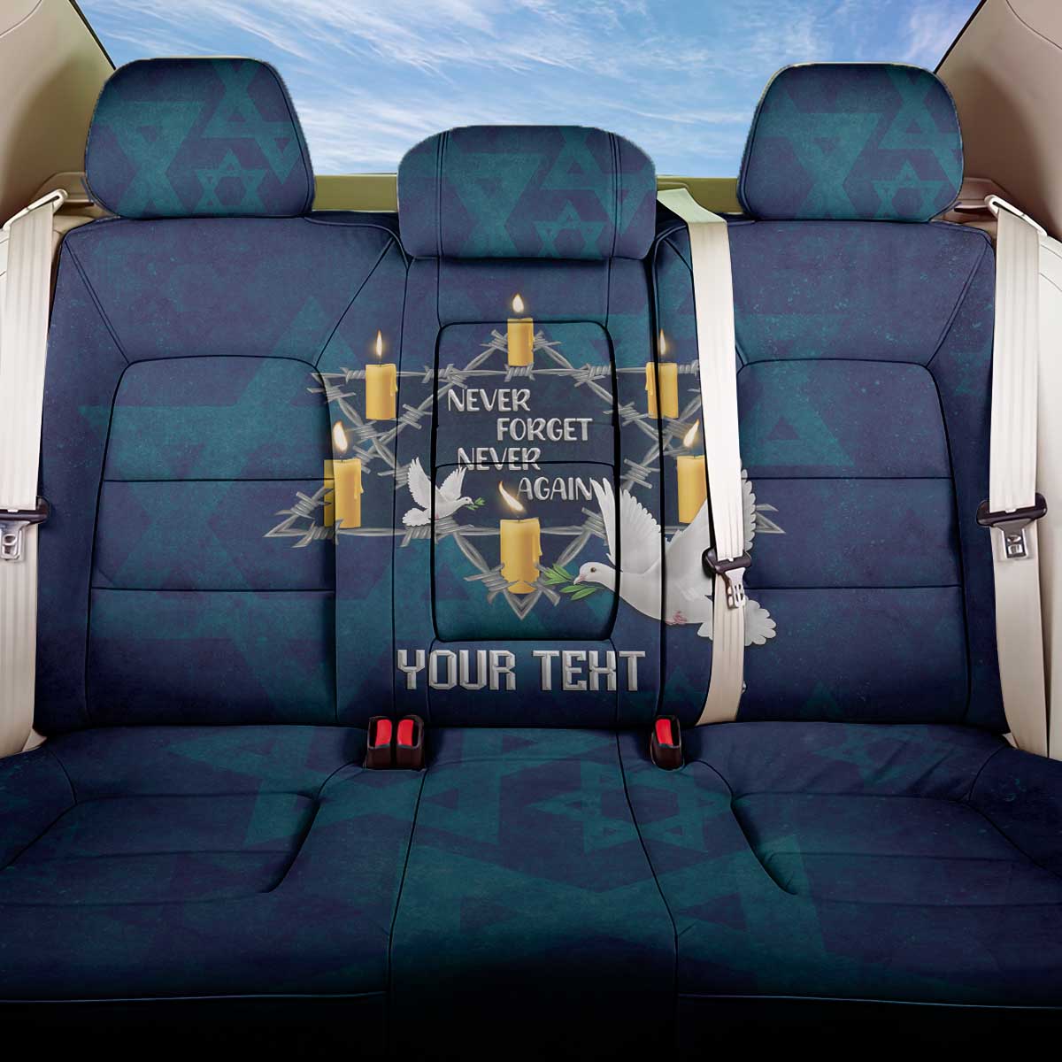 Personalised Israel Holocaust Remembrance Day Back Car Seat Cover Yom HaShoah Never Forget Never Again