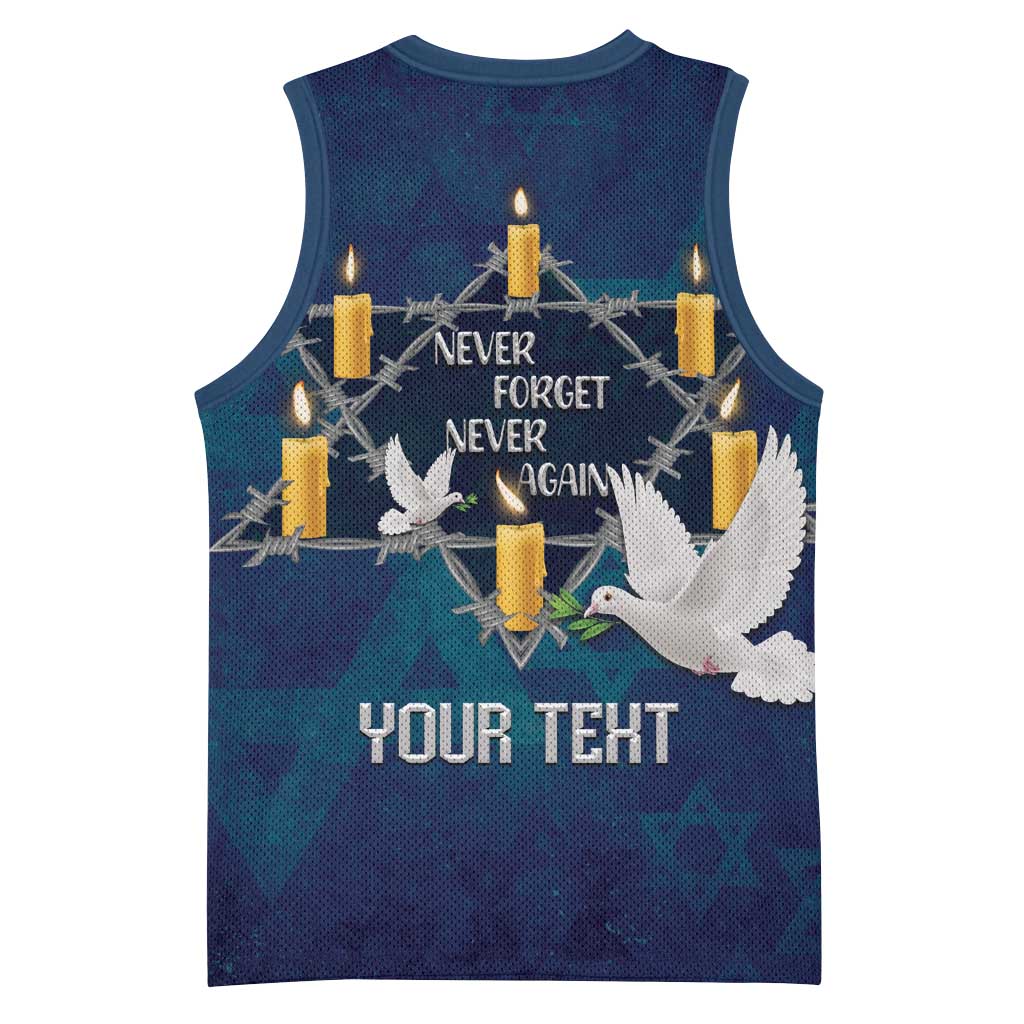 Personalised Israel Holocaust Remembrance Day Basketball Jersey Yom HaShoah Never Forget Never Again