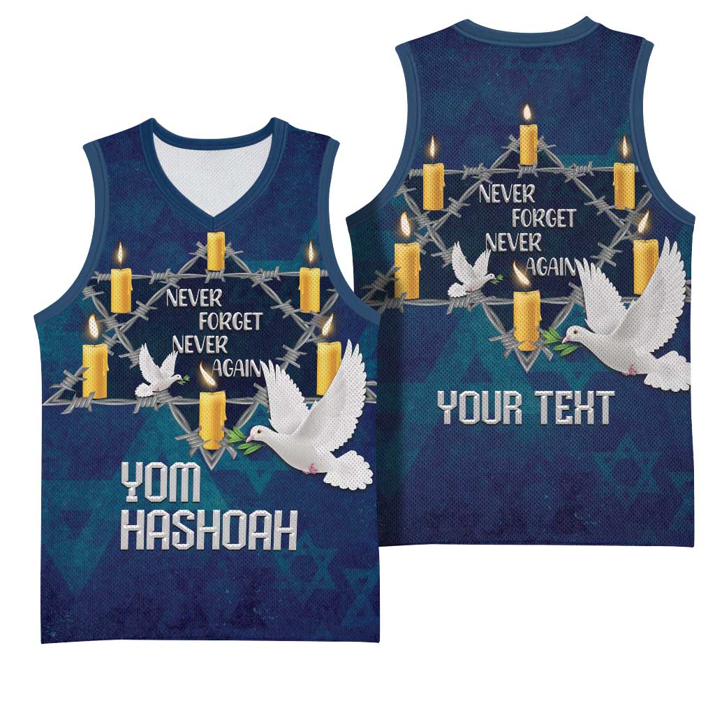 Personalised Israel Holocaust Remembrance Day Basketball Jersey Yom HaShoah Never Forget Never Again