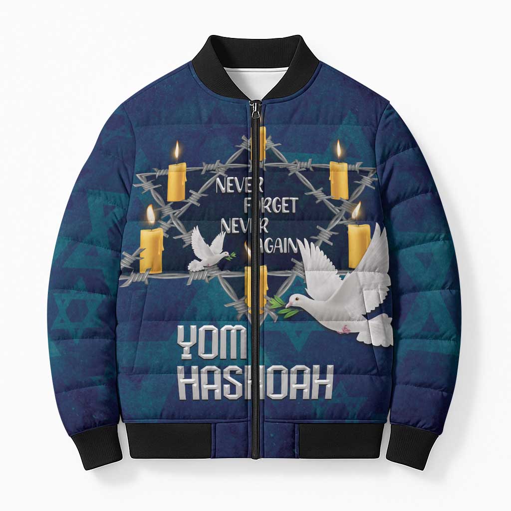 Personalised Israel Holocaust Remembrance Day Bomber Puffer Jacket Yom HaShoah Never Forget Never Again