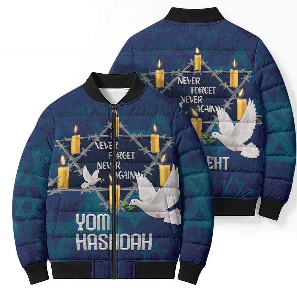 Personalised Israel Holocaust Remembrance Day Bomber Puffer Jacket Yom HaShoah Never Forget Never Again