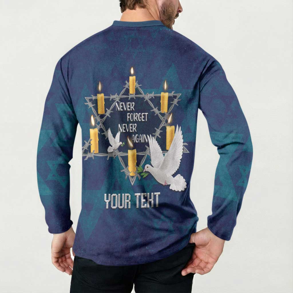 Personalised Israel Holocaust Remembrance Day Button Sweatshirt Yom HaShoah Never Forget Never Again