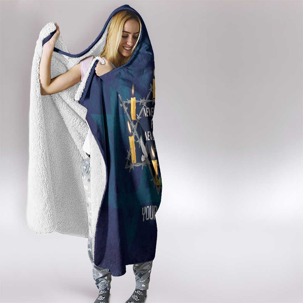 Personalised Israel Holocaust Remembrance Day Hooded Blanket Yom HaShoah Never Forget Never Again