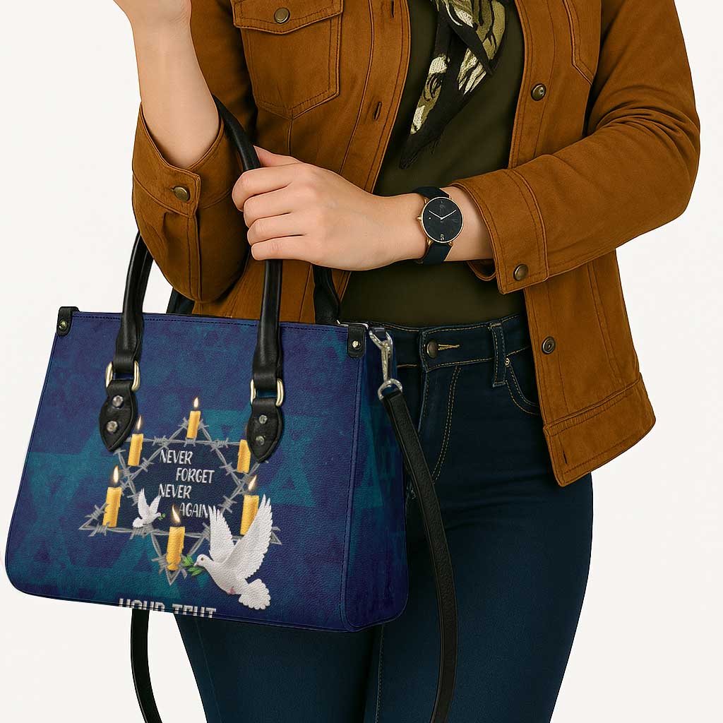 Personalised Israel Holocaust Remembrance Day Leather Bag Yom HaShoah Never Forget Never Again