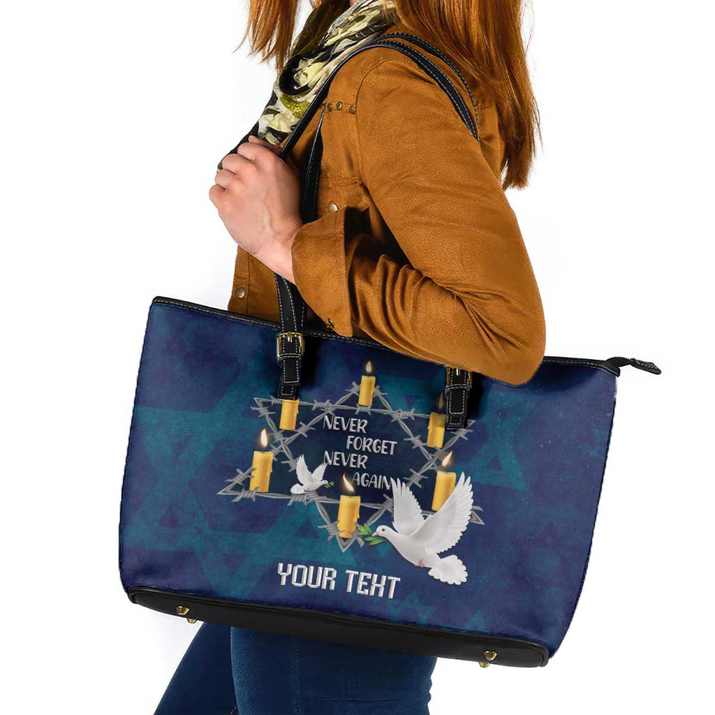 Personalised Israel Holocaust Remembrance Day Leather Tote Bag Yom HaShoah Never Forget Never Again