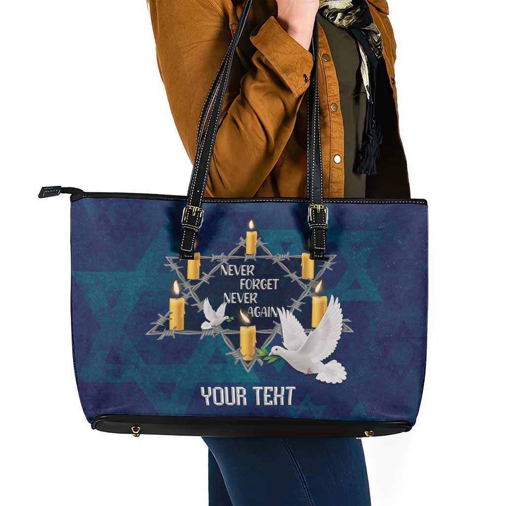Personalised Israel Holocaust Remembrance Day Leather Tote Bag Yom HaShoah Never Forget Never Again