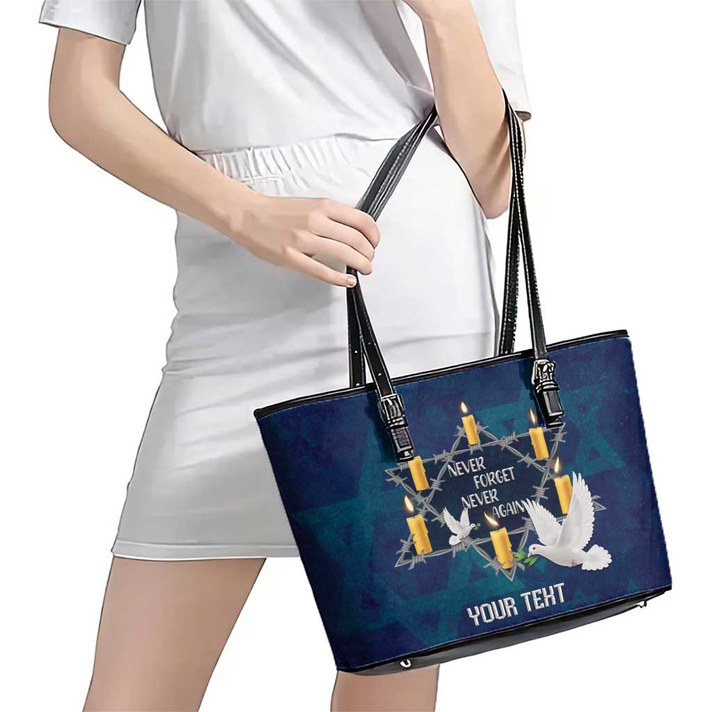 Personalised Israel Holocaust Remembrance Day Leather Tote Bag Yom HaShoah Never Forget Never Again