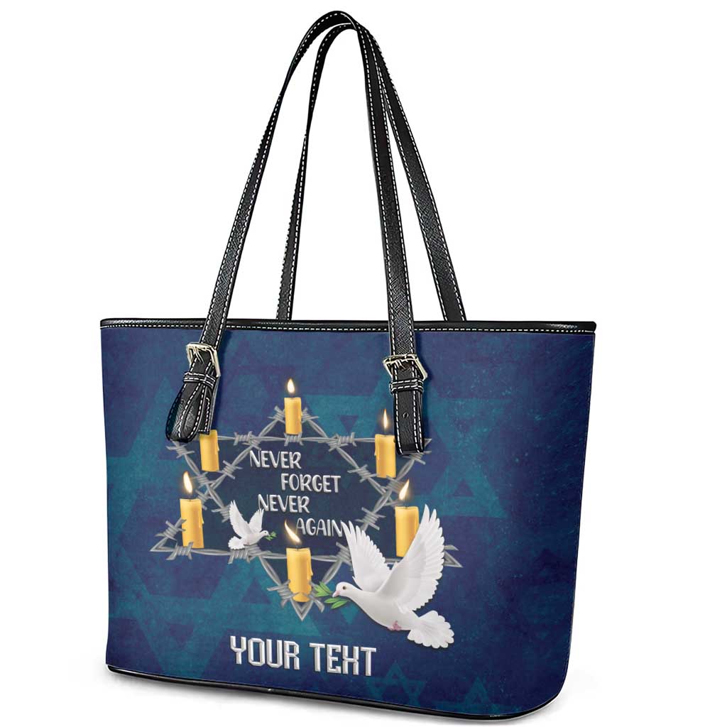 Personalised Israel Holocaust Remembrance Day Leather Tote Bag Yom HaShoah Never Forget Never Again