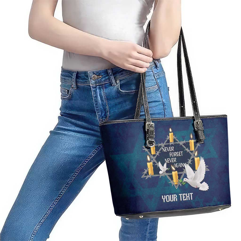 Personalised Israel Holocaust Remembrance Day Leather Tote Bag Yom HaShoah Never Forget Never Again
