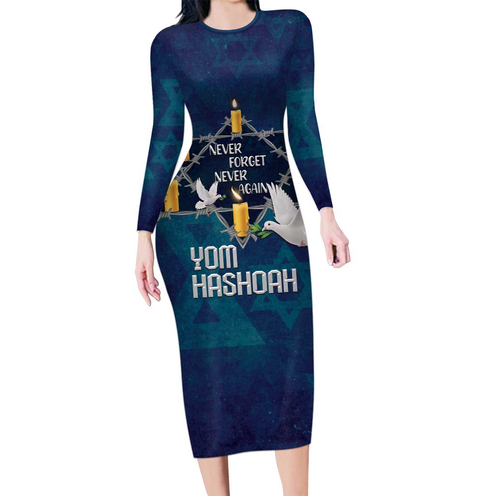 Personalised Israel Holocaust Remembrance Day Long Sleeve Bodycon Dress Yom HaShoah Never Forget Never Again