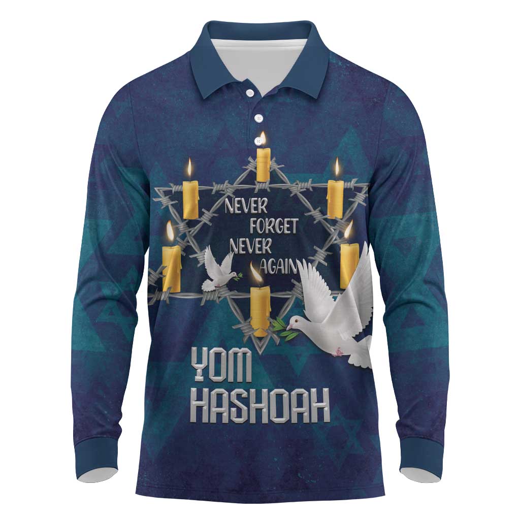 Personalised Israel Holocaust Remembrance Day Long Sleeve Polo Shirt Yom HaShoah Never Forget Never Again