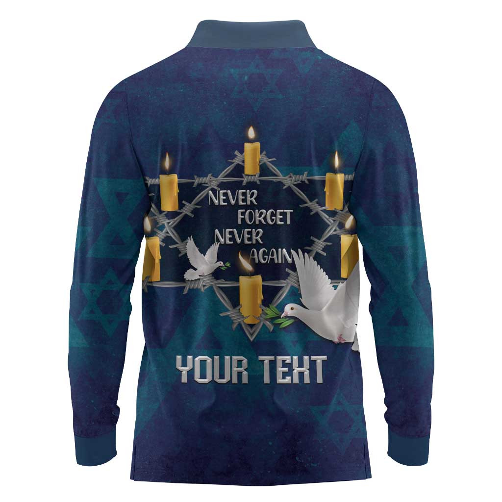 Personalised Israel Holocaust Remembrance Day Long Sleeve Polo Shirt Yom HaShoah Never Forget Never Again
