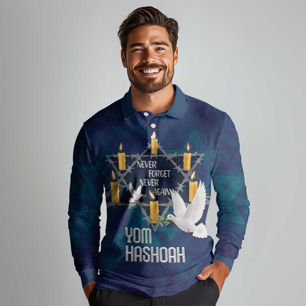 Personalised Israel Holocaust Remembrance Day Long Sleeve Polo Shirt Yom HaShoah Never Forget Never Again