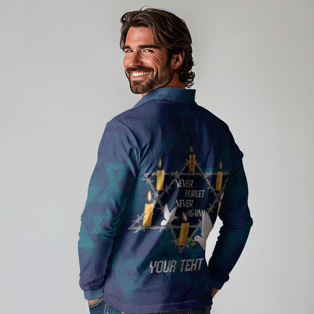 Personalised Israel Holocaust Remembrance Day Long Sleeve Polo Shirt Yom HaShoah Never Forget Never Again