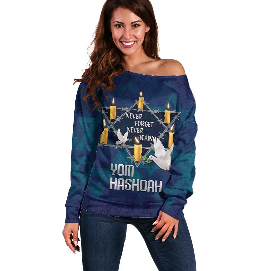 Personalised Israel Holocaust Remembrance Day Off Shoulder Sweater Yom HaShoah Never Forget Never Again