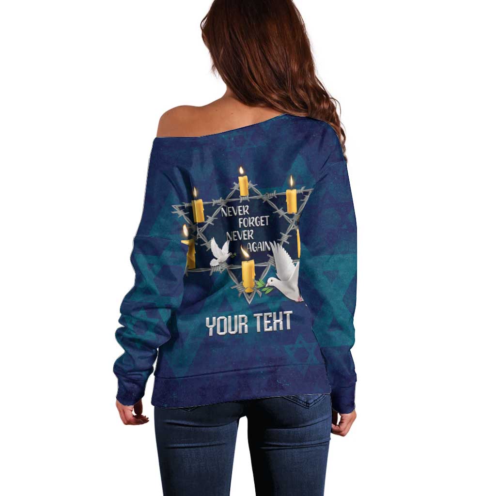 Personalised Israel Holocaust Remembrance Day Off Shoulder Sweater Yom HaShoah Never Forget Never Again