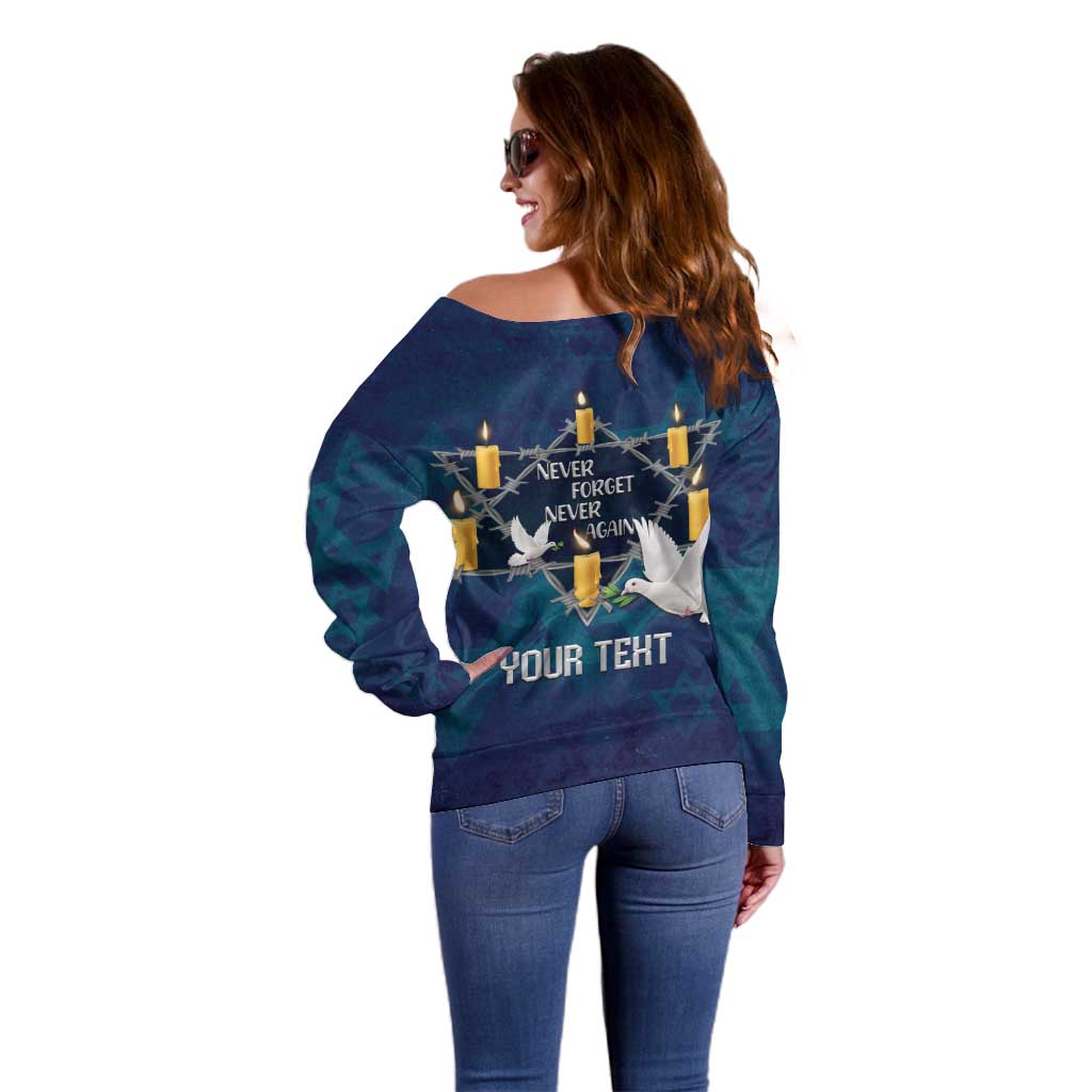 Personalised Israel Holocaust Remembrance Day Off Shoulder Sweater Yom HaShoah Never Forget Never Again