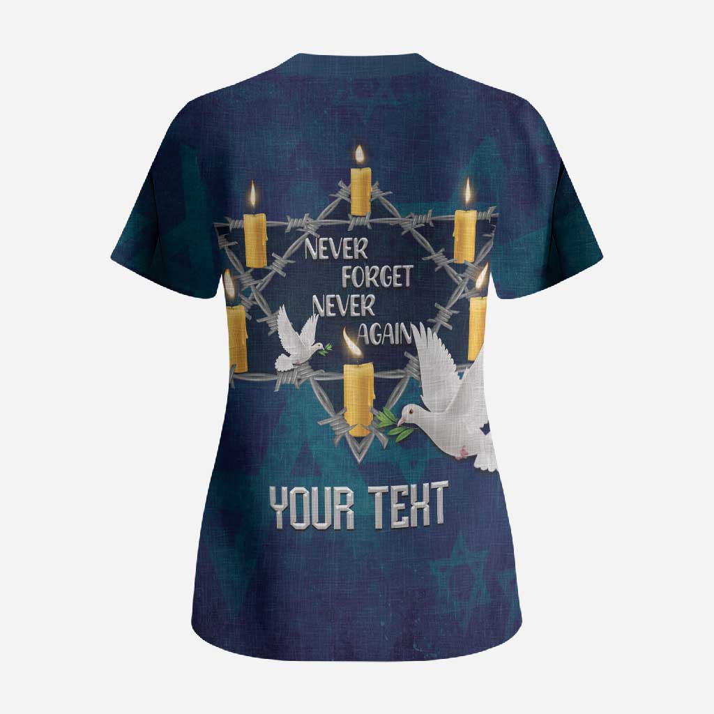 Personalised Israel Holocaust Remembrance Day Scrub Top Yom HaShoah Never Forget Never Again