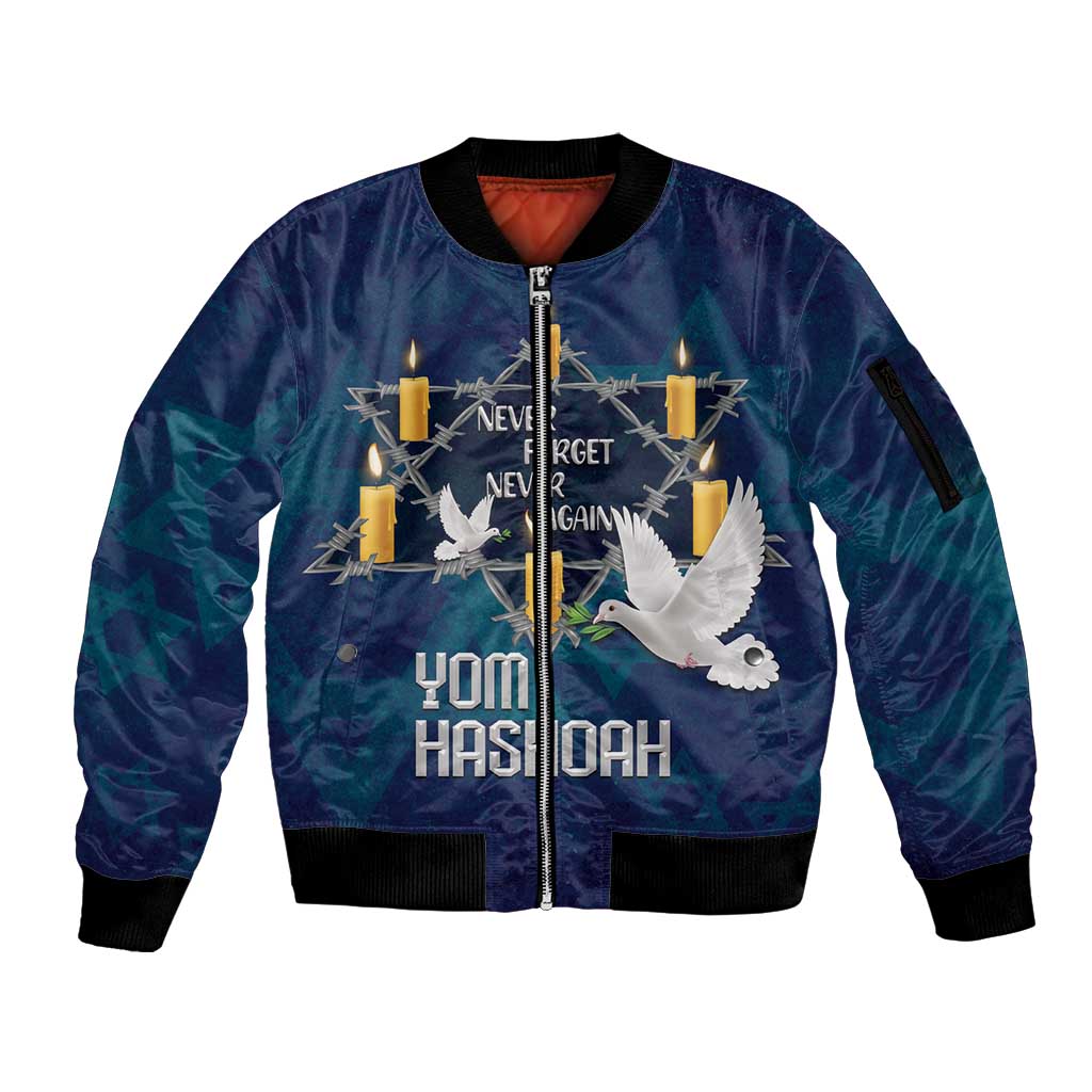 Personalised Israel Holocaust Remembrance Day Sleeve Zip Bomber Jacket Yom HaShoah Never Forget Never Again