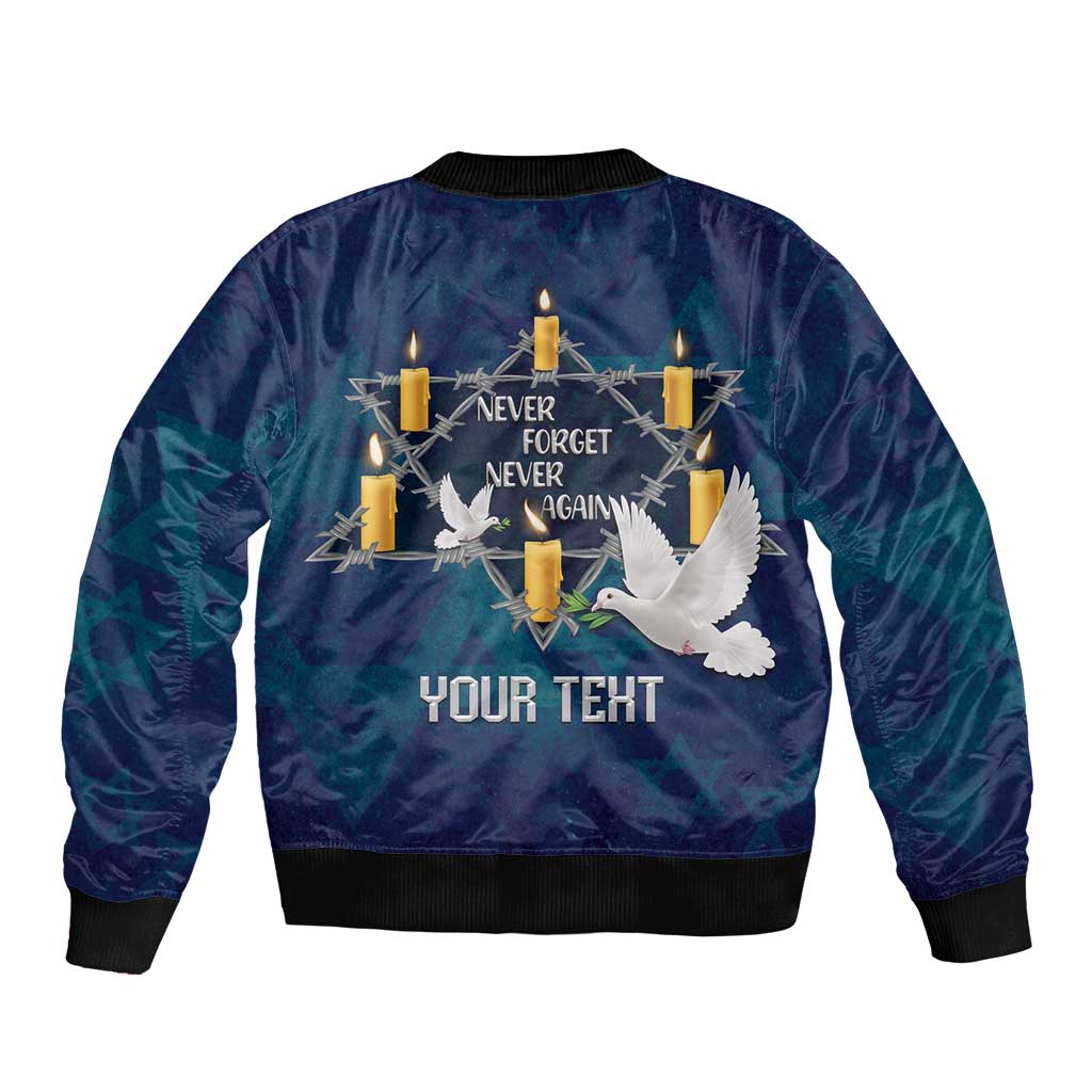 Personalised Israel Holocaust Remembrance Day Sleeve Zip Bomber Jacket Yom HaShoah Never Forget Never Again
