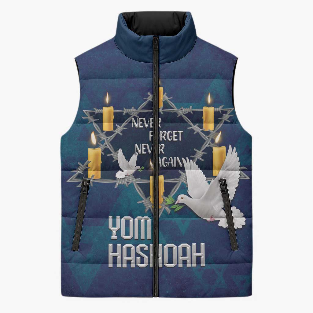 Personalised Israel Holocaust Remembrance Day Sleeveless Puffer Jacket Yom HaShoah Never Forget Never Again