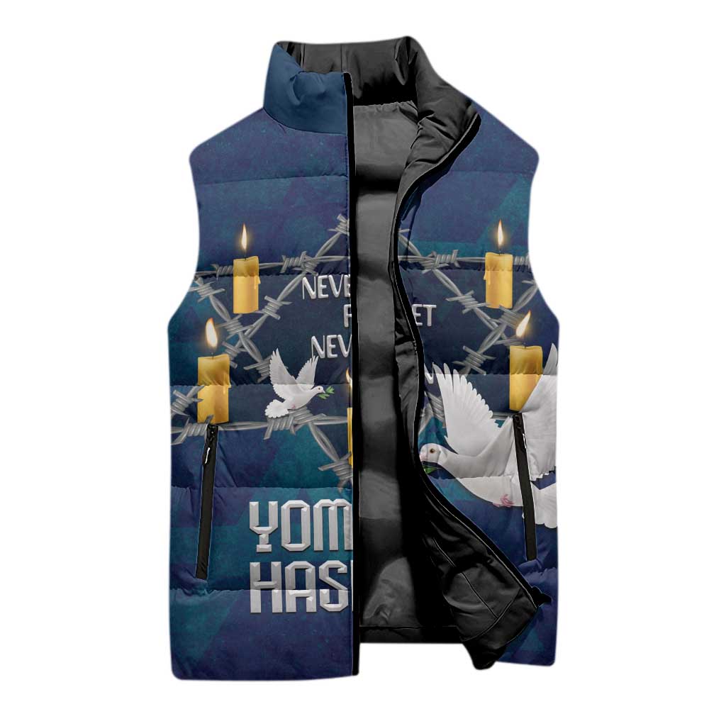 Personalised Israel Holocaust Remembrance Day Sleeveless Puffer Jacket Yom HaShoah Never Forget Never Again