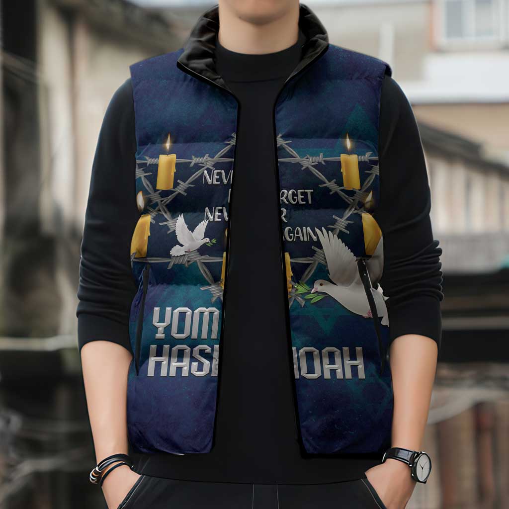 Personalised Israel Holocaust Remembrance Day Sleeveless Puffer Jacket Yom HaShoah Never Forget Never Again