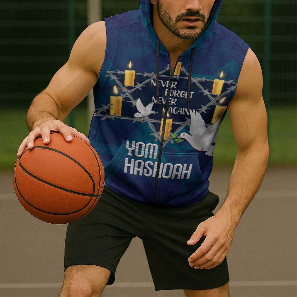 Personalised Israel Holocaust Remembrance Day Sleeveless Zip Hoodie Yom HaShoah Never Forget Never Again