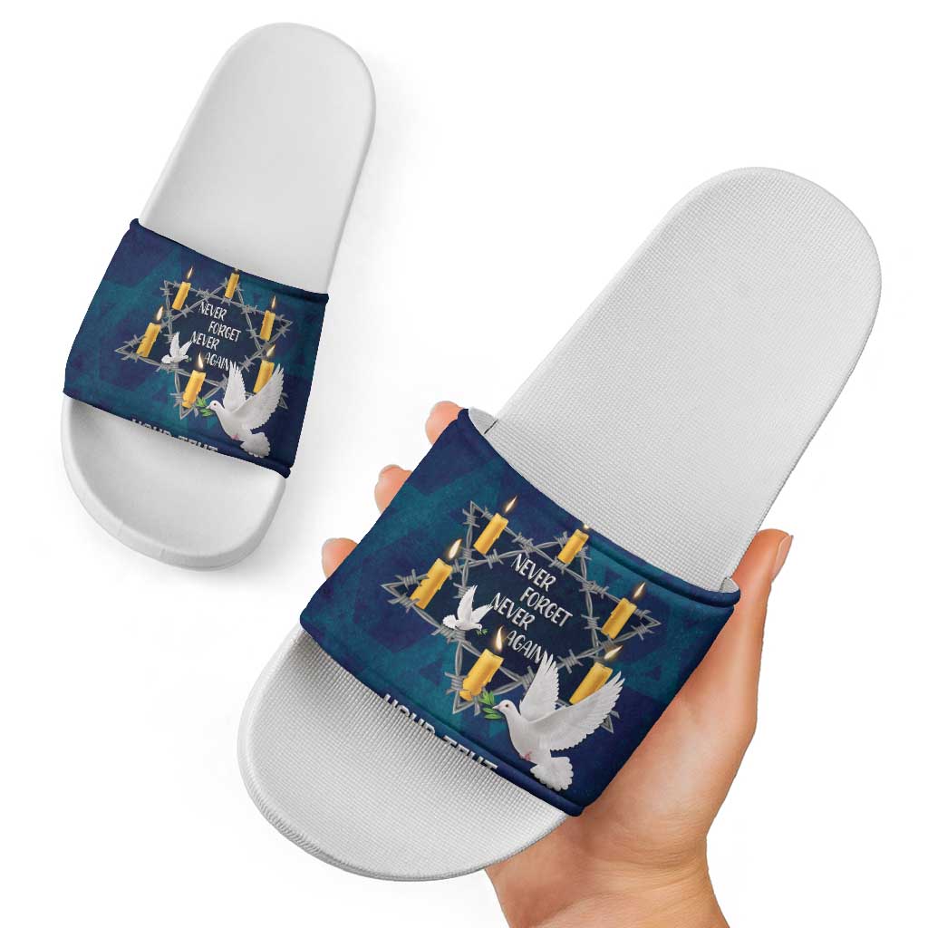 Personalised Israel Holocaust Remembrance Day Slide Sandals Yom HaShoah Never Forget Never Again