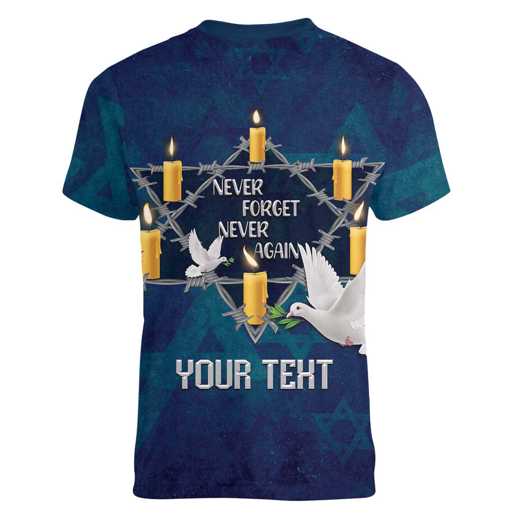 Personalised Israel Holocaust Remembrance Day Women V-Neck T-Shirt Yom HaShoah Never Forget Never Again