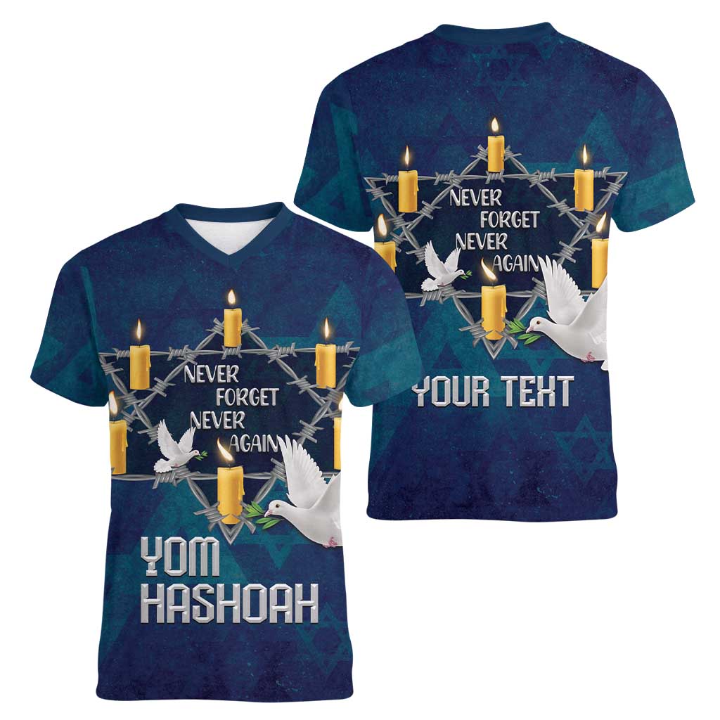 Personalised Israel Holocaust Remembrance Day Women V-Neck T-Shirt Yom HaShoah Never Forget Never Again