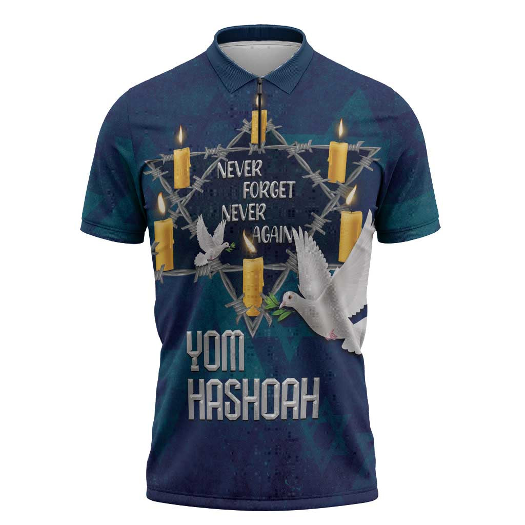 Personalised Israel Holocaust Remembrance Day Zipper Polo Shirt Yom HaShoah Never Forget Never Again