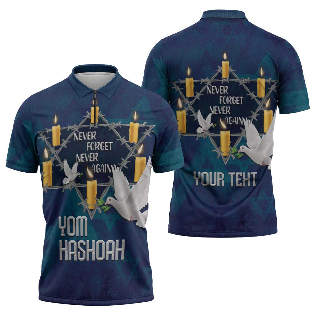Personalised Israel Holocaust Remembrance Day Zipper Polo Shirt Yom HaShoah Never Forget Never Again