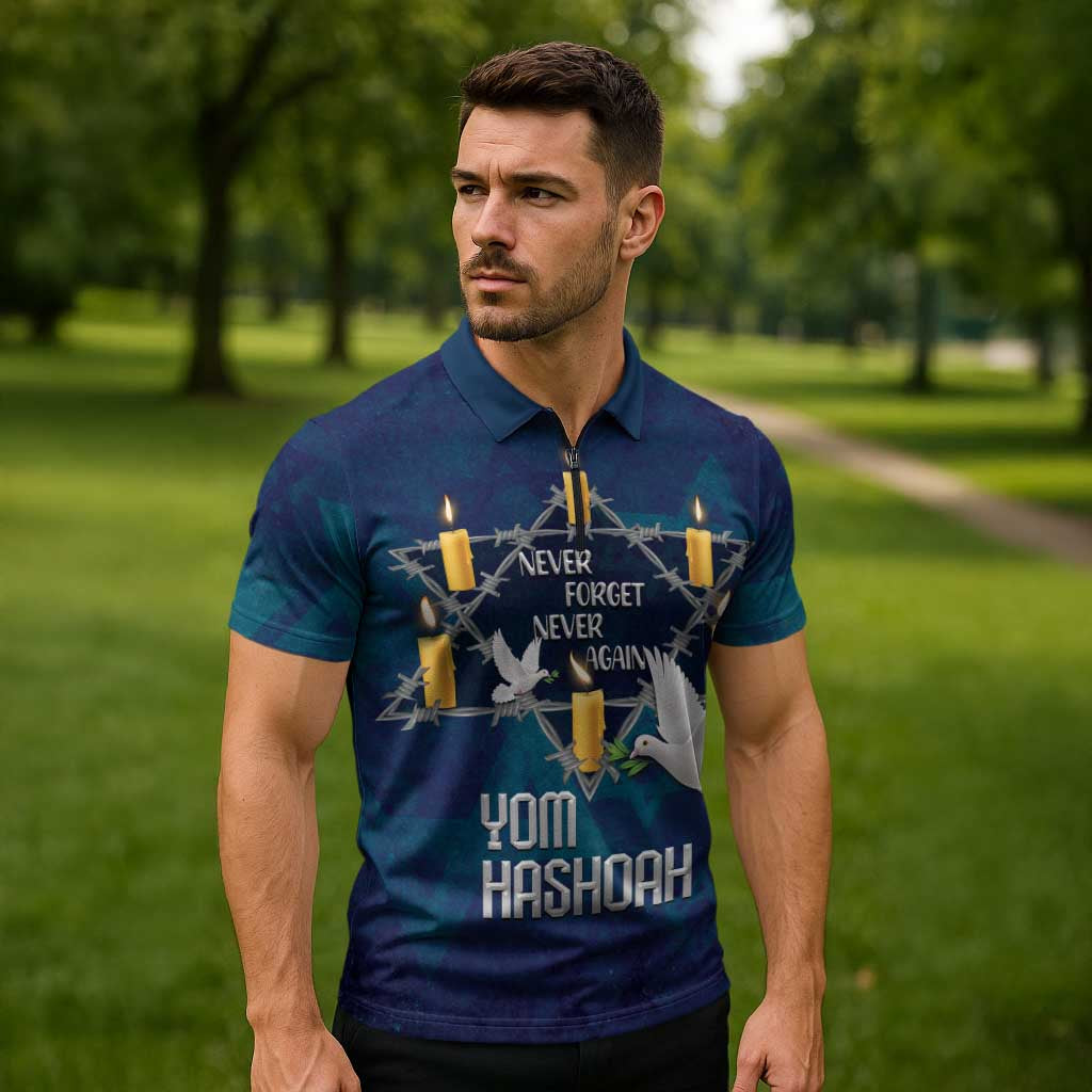 Personalised Israel Holocaust Remembrance Day Zipper Polo Shirt Yom HaShoah Never Forget Never Again