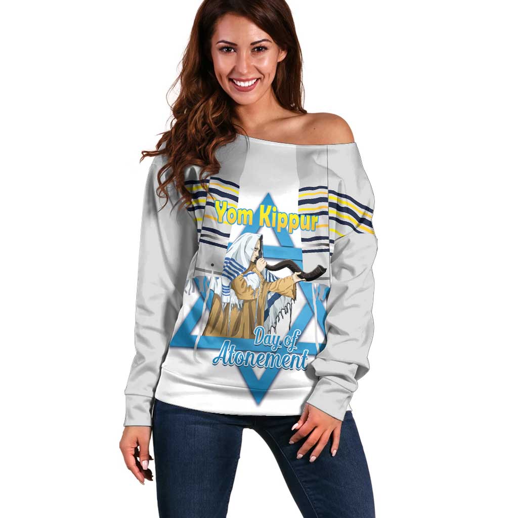 Personalised Yom Kippur Israel Off Shoulder Sweater Day of Atonement Jewish Tallit