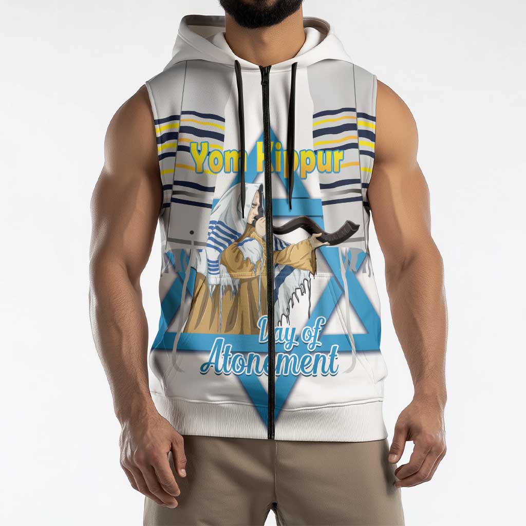 Personalised Yom Kippur Israel Sleeveless Zip Hoodie Day of Atonement Jewish Tallit