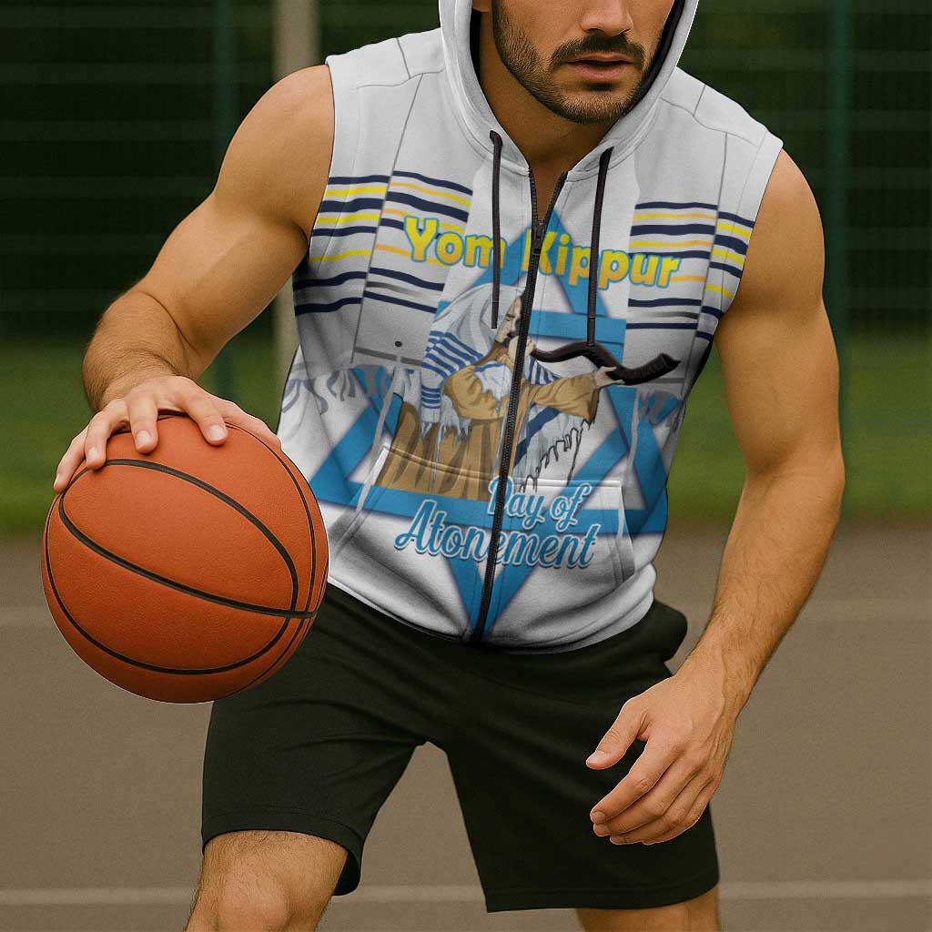 Personalised Yom Kippur Israel Sleeveless Zip Hoodie Day of Atonement Jewish Tallit