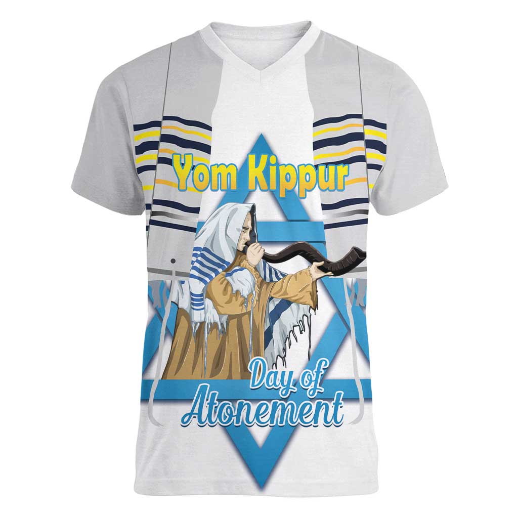 Personalised Yom Kippur Israel Women V-Neck T-Shirt Day of Atonement Jewish Tallit