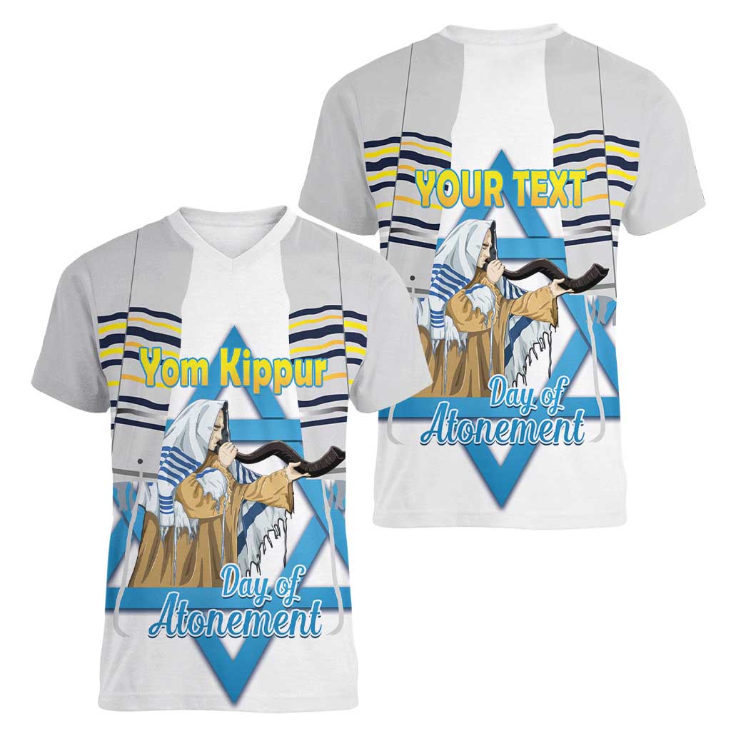 Personalised Yom Kippur Israel Women V-Neck T-Shirt Day of Atonement Jewish Tallit