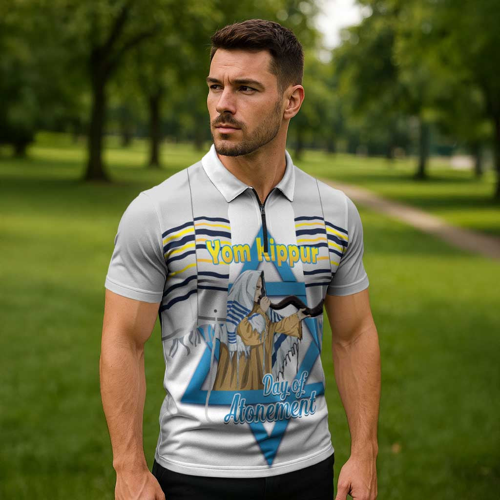 Personalised Yom Kippur Israel Zipper Polo Shirt Day of Atonement Jewish Tallit