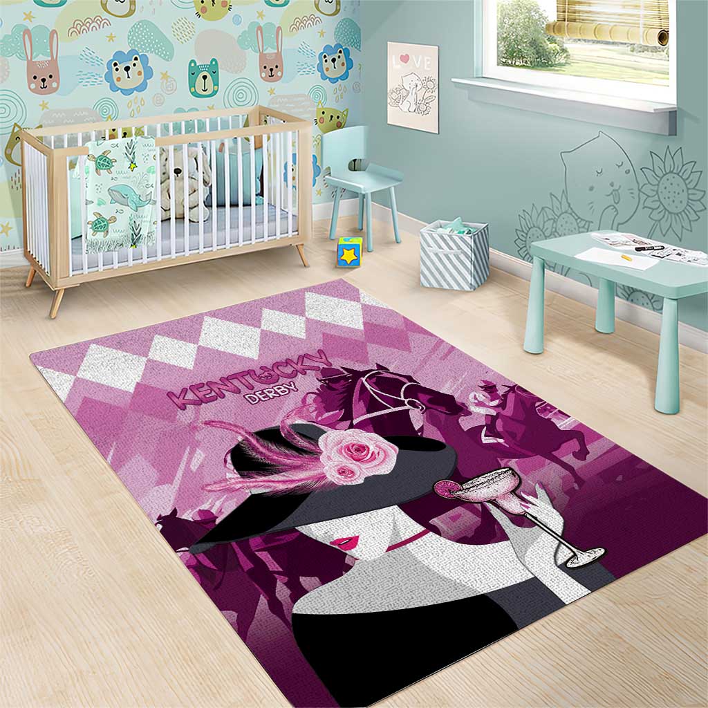 Kentucky Horse Racing Area Rug Derby Mint Julep Girl - Pink Pastel LT14