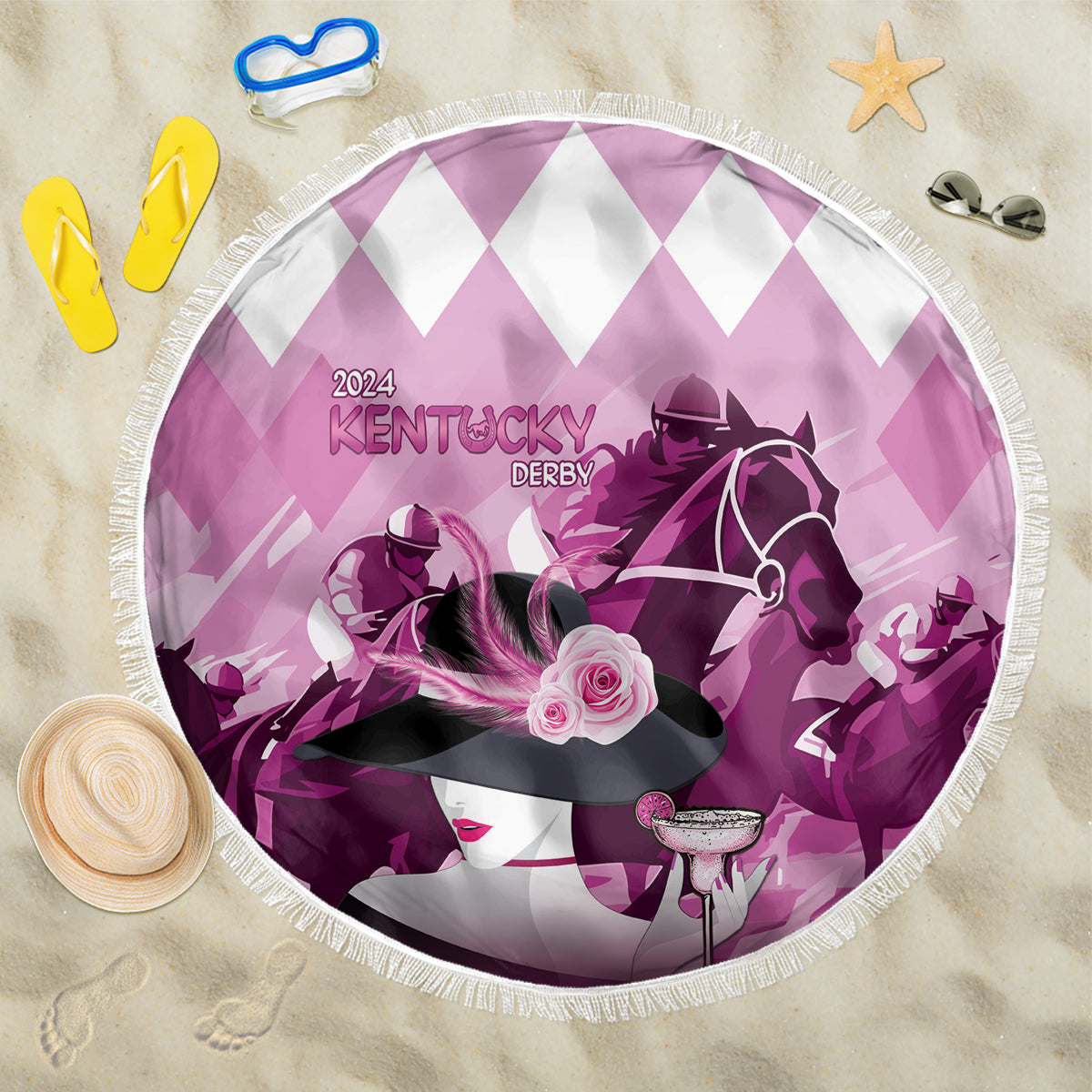 2024 Kentucky Horse Racing Beach Blanket Derby Mint Julep Girl - Pink Pastel