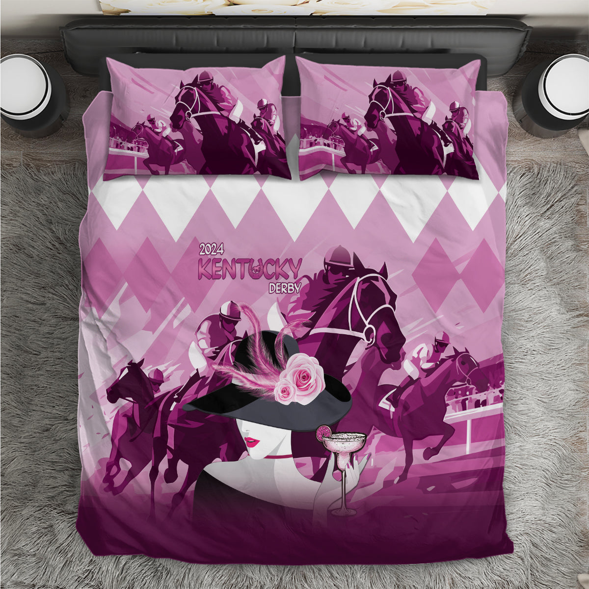 2024 Kentucky Horse Racing Bedding Set Derby Mint Julep Girl - Pink Pastel