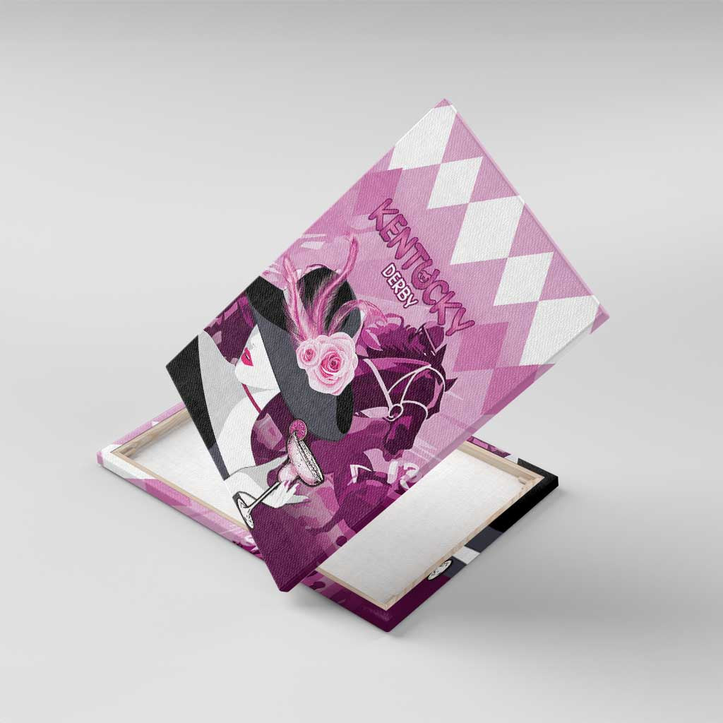 Kentucky Horse Racing Canvas Wall Art Derby Mint Julep Girl - Pink Pastel LT14